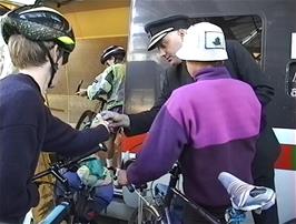 Lukas, Tristan and Anthony board the 11.00 from Edinburgh - snapshot from surviving master footage